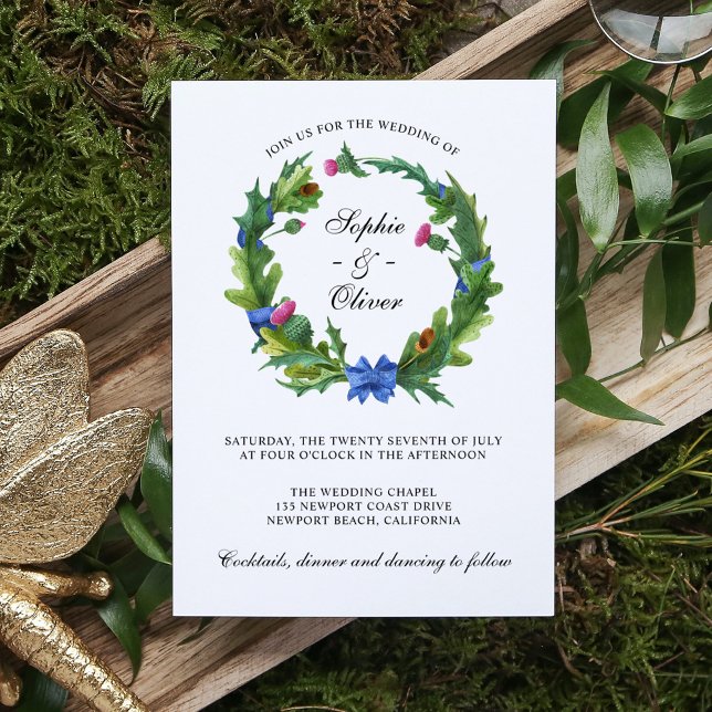 Elegant Scottish Thistle Floral Wreath Invitation (Creator Uploaded)