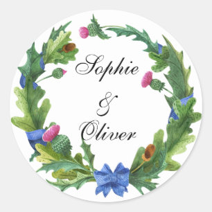 Elegant Scottish Thistle Flowers Floral Wreath Classic Round Sticker