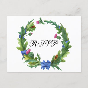 Elegant Scottish Thistle Wedding Meal Choice RSVP Invitation Postcard