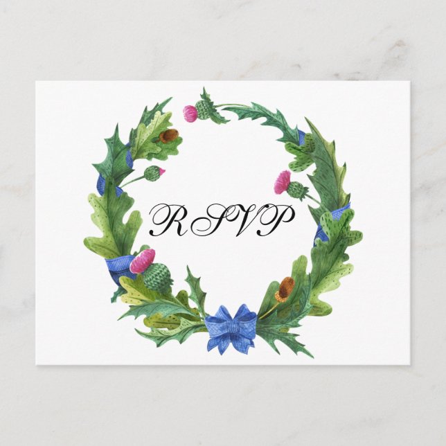 Elegant Scottish Thistle Wedding Meal Choice RSVP Invitation Postcard (Front)