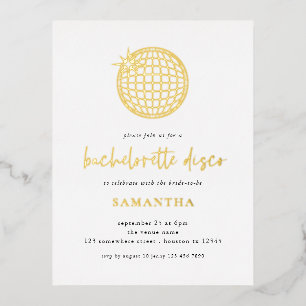 Elegant Scriot Disco Ball Bachelorette Party Real Foil Invitation Postcard