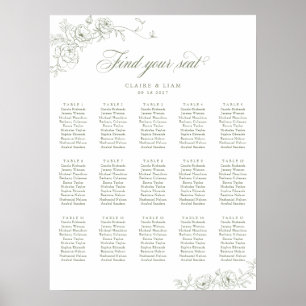 Elegant Scrip 15 Table Rose Wedding Seating Chart