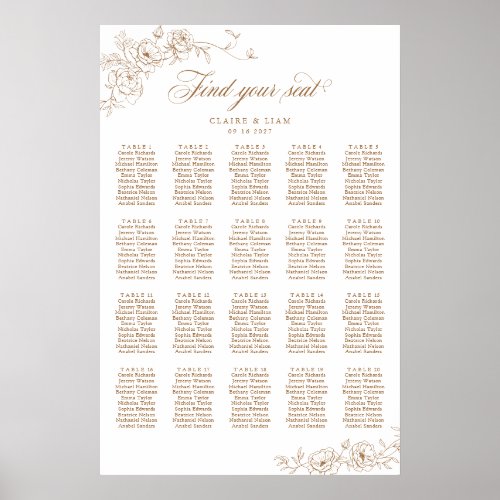 Elegant Scrip 20 Table Rose Wedding Seating Chart