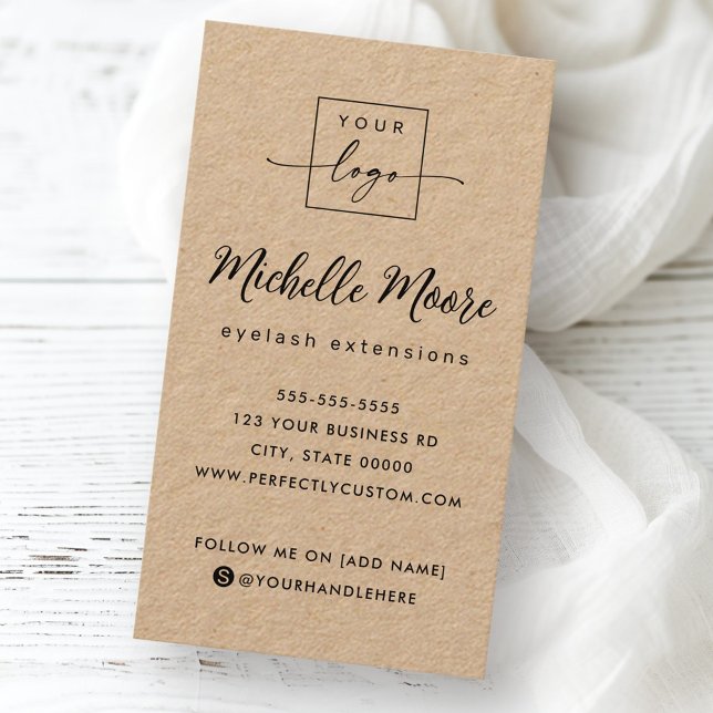 Elegant scrip custom logo vertical Kraft paper Business Card (Elegant scrip custom logo vertical Kraft paper Business Card)