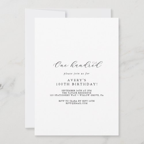 Elegant Script 100th Birthday Party Invitation