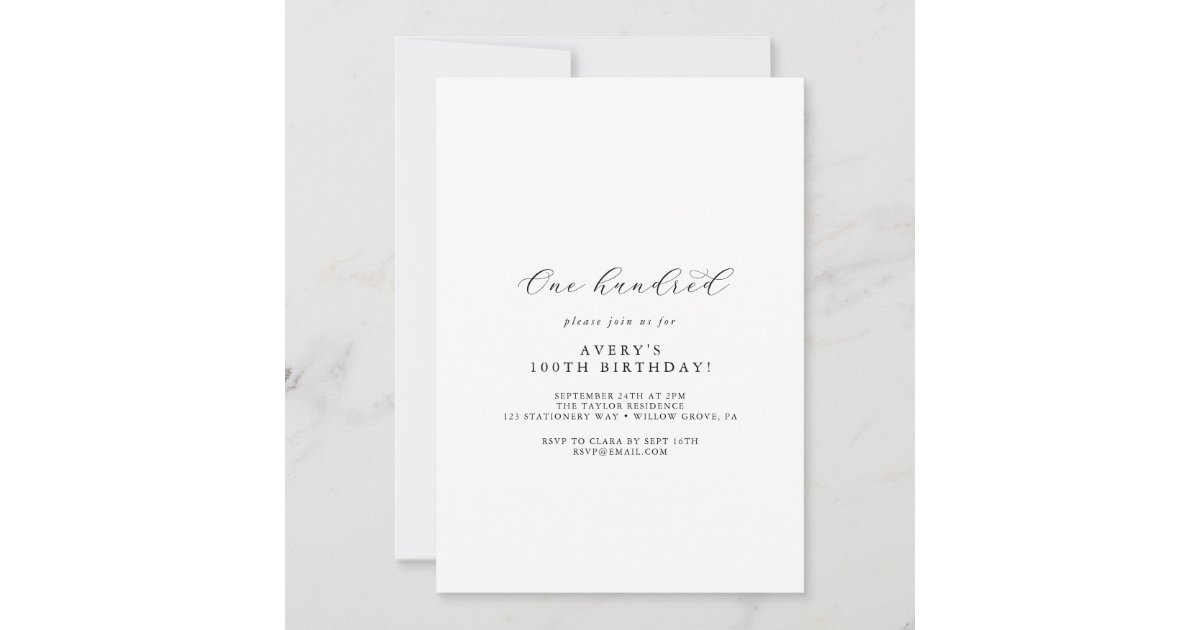 Elegant Script 100th Birthday Party Invitation | Zazzle