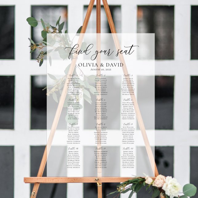 Elegant Script 12 table Seating Chart Acrylic Sign (Creator Uploaded)
