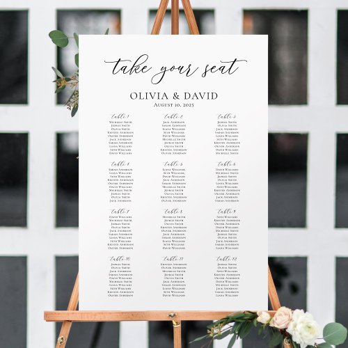 Elegant Script 12 Tables Welcome Seating Chart Foam Board