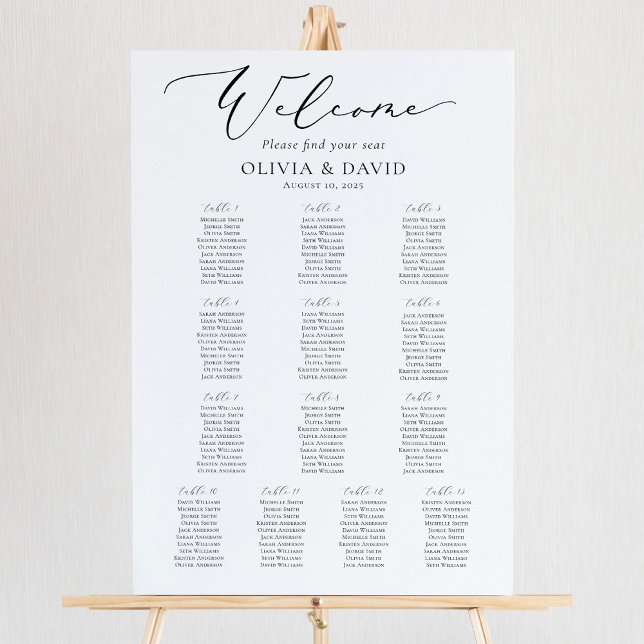 Elegant Script 13 Tables Welcome Seating Chart Foam Board (Creator Uploaded)