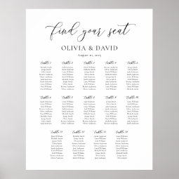 Elegant Script 14 table Seating Chart | Zazzle