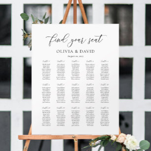 Elegant Script 15 table Seating Chart Foam Board