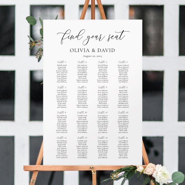 Elegant Script 16 table Seating Chart Foam Board (Creator Uploaded)