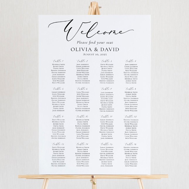 Elegant Script 16 Tables Welcome Seating Chart Foam Board (Creator Uploaded)