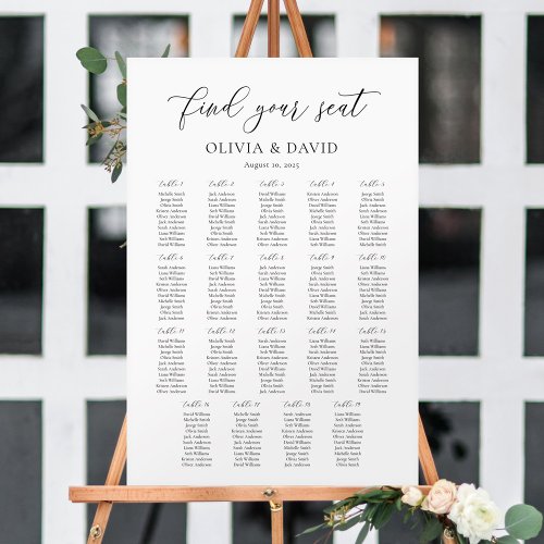 Elegant Script 19 tables Seating Chart Foam Board