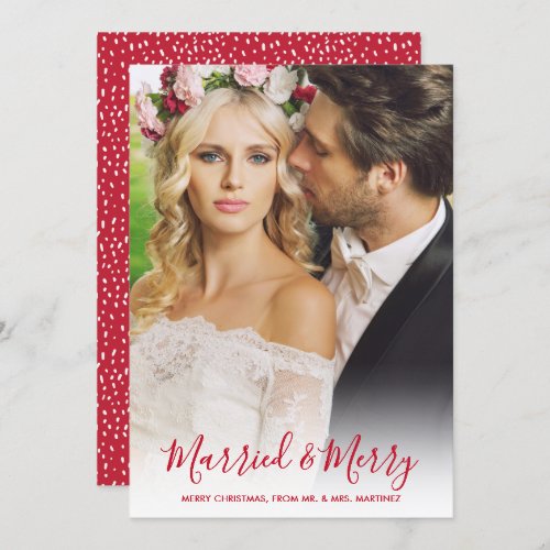 Elegant Script 1 Photo Married and Merry Christmas Holiday Card