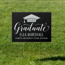 Elegant Script 2025 Graduate Silver Graduation Sign