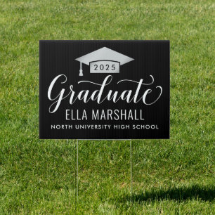 Elegant Script 2025 Graduate Silver Graduation Sign