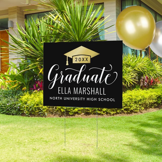 Elegant Script 2026 Graduate Gold Black Graduation Sign (Creator Uploaded)