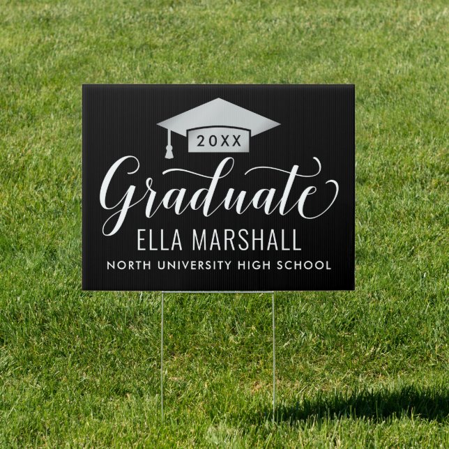 Elegant Script 2026 Graduate Silver Graduation Sign (Insitu)