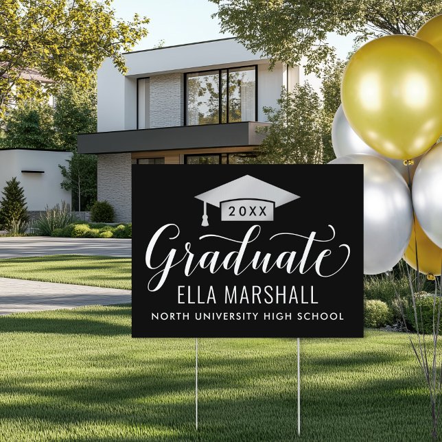 Elegant Script 2026 Graduate Silver Graduation Sign (Creator Uploaded)