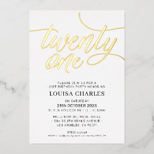 ELEGANT SCRIPT 21st birthday party stylish gold Foil Invitation