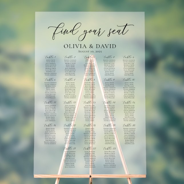 Elegant Script 23 table Seating Chart Acrylic Sign (Neutral)