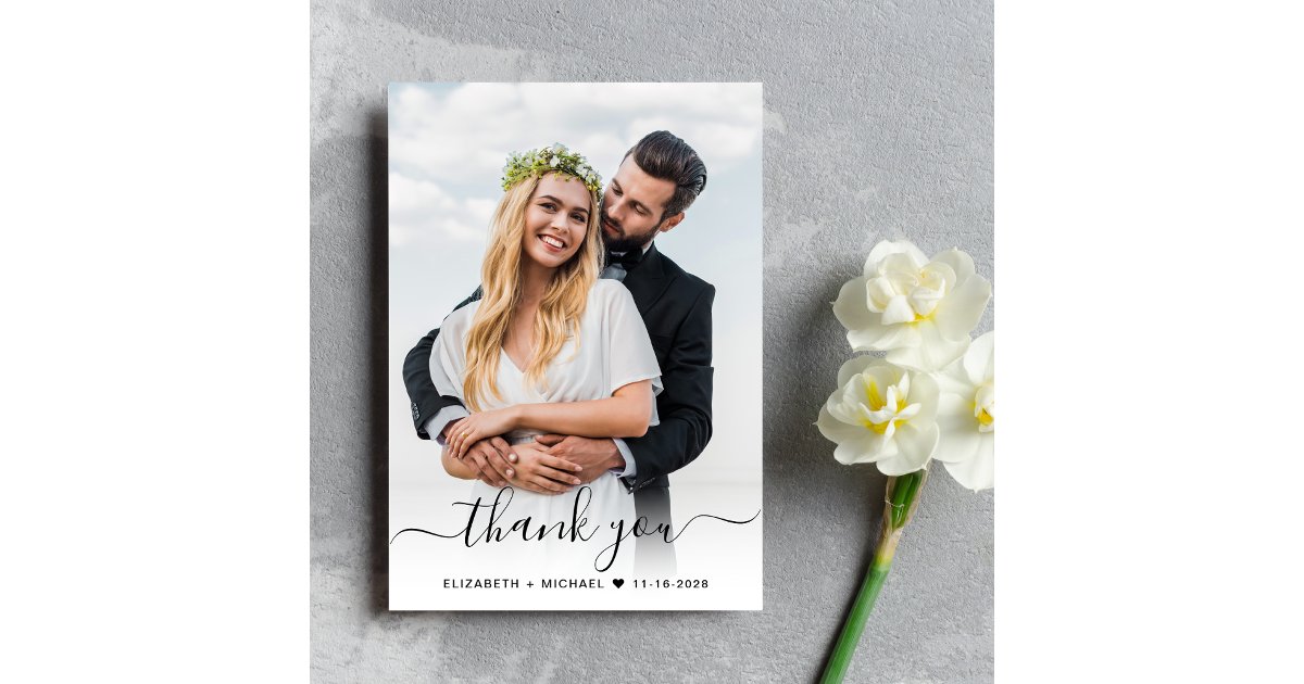 Elegant Script 2 Photo Dusty Blue Wedding Thank You Card | Zazzle