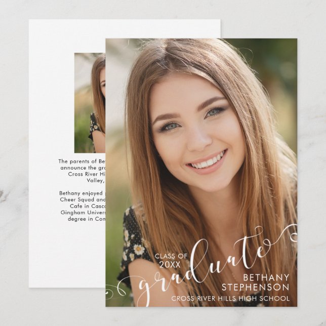 Elegant Script 2 Photo Graduation Announcement (Front/Back)