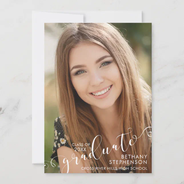 Elegant Script 2 Photo Graduation Announcement | Zazzle