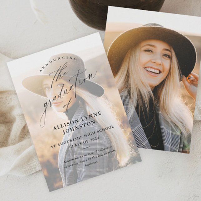 Elegant Script 2 Photo Graduation Announcement (Elegant script 2 photo graduation announcement.)
