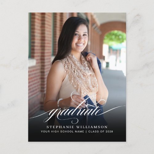 Elegant Script 2 Photo Graduation Announcement Postcard