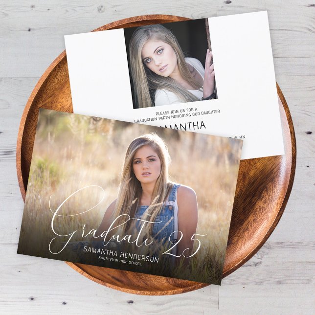Elegant Script 2 Photo Graduation Party Invitation (Creator Uploaded)
