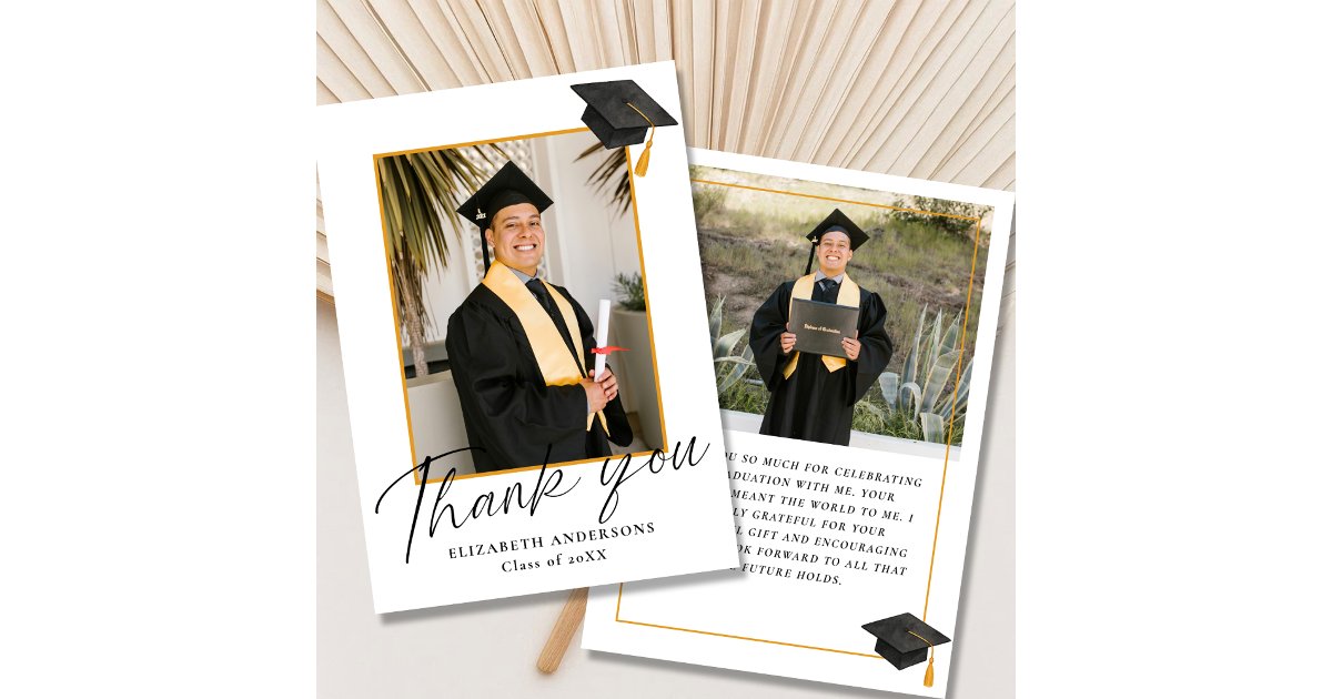 Elegant Script 2 Photo Graduation Thank you Card | Zazzle