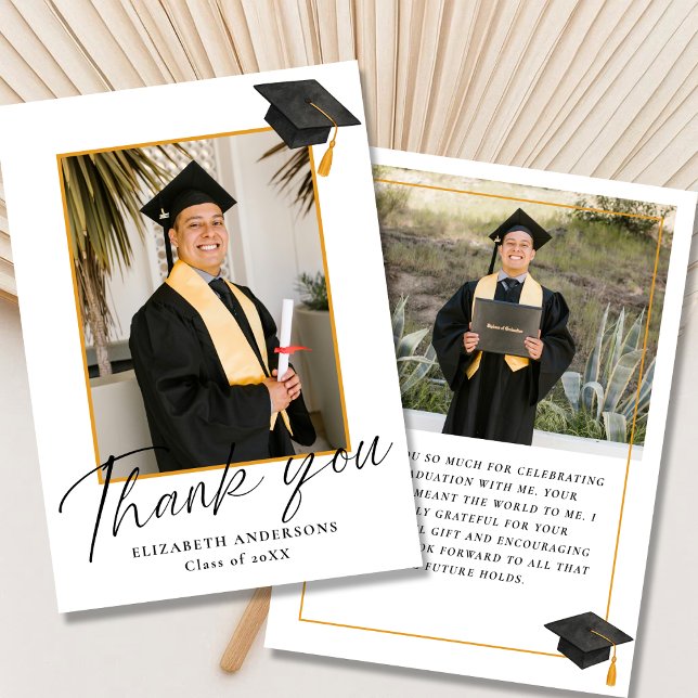 Elegant Script 2 Photo Graduation Thank you Card (Creator Uploaded)
