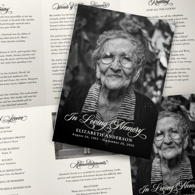 Elegant Script 2-Photo Memorial Order of Service Tri-Fold Program (Creator Uploaded)
