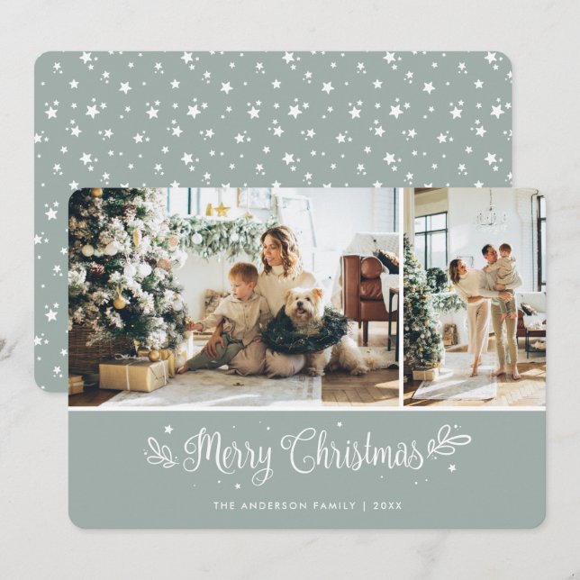 Elegant Script 2 Photo Merry Christmas Card (Front/Back)