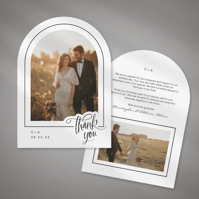 Elegant Script 2 Photo Wedding Thank You Card | Zazzle