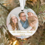 Elegant Script 2 Sided Photo Christmas Gold Ornament<br><div class="desc">Elegant Stylish Family Photo Gold and White Ornament - 2 Photos,  Front and Back. Gold Script.</div>