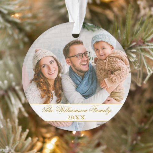 Elegant Script 2 Sided Photo Christmas Gold Ornament