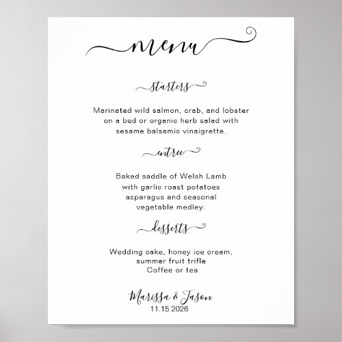 Elegant Script  3 course Wedding Menu  Poster