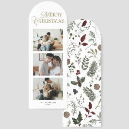 Elegant Script 3 Photo Botanical Christmas Card Bookmarks