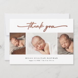 Elegant Script 3 Photo Collage Baby Thank You Card