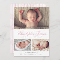 Elegant Script 3 Photo Collage Birth Announcement