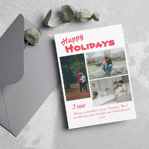 Elegant Script 3 Photo Collage Holidays Card
