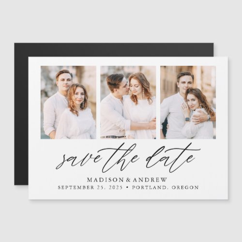 Elegant Script 3 Photo Collage Save the Date Magnetic Invitation