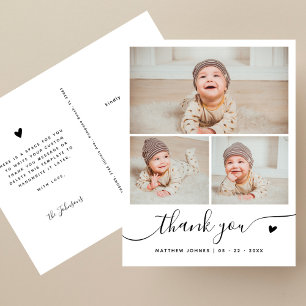 Elegant Script 3 Photo Collage Thank You Baby Postcard