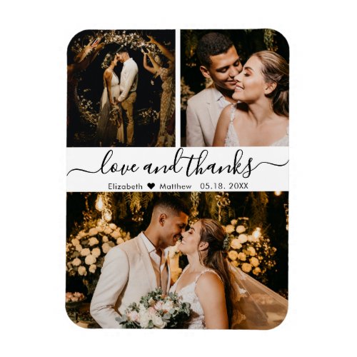 Elegant Script 3 Photo Collage Wedding Thank You Magnet