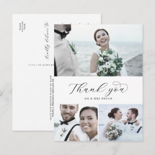 Elegant Script 3 Photo Collage Wedding Thank You P Postcard