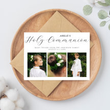 Elegant Script 3 Photo First Communion Thank You