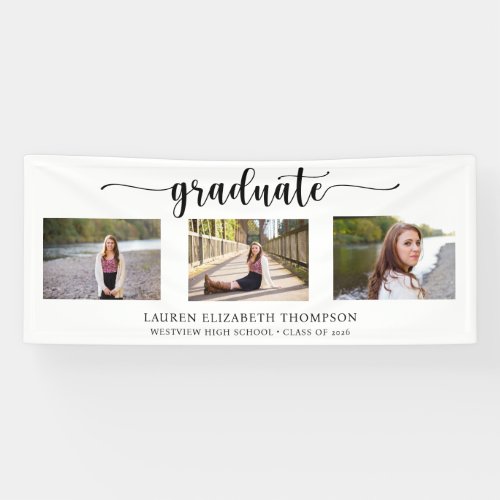 Elegant Script 3 Photo Graduation  Banner